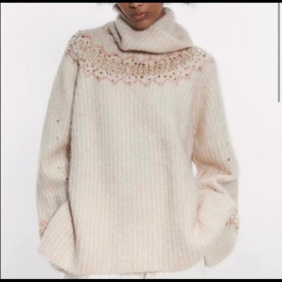 Zara Sweaters - Zara Wool Mohair Blend Beaded Turtleneck Sweater Bloggers Fav Small